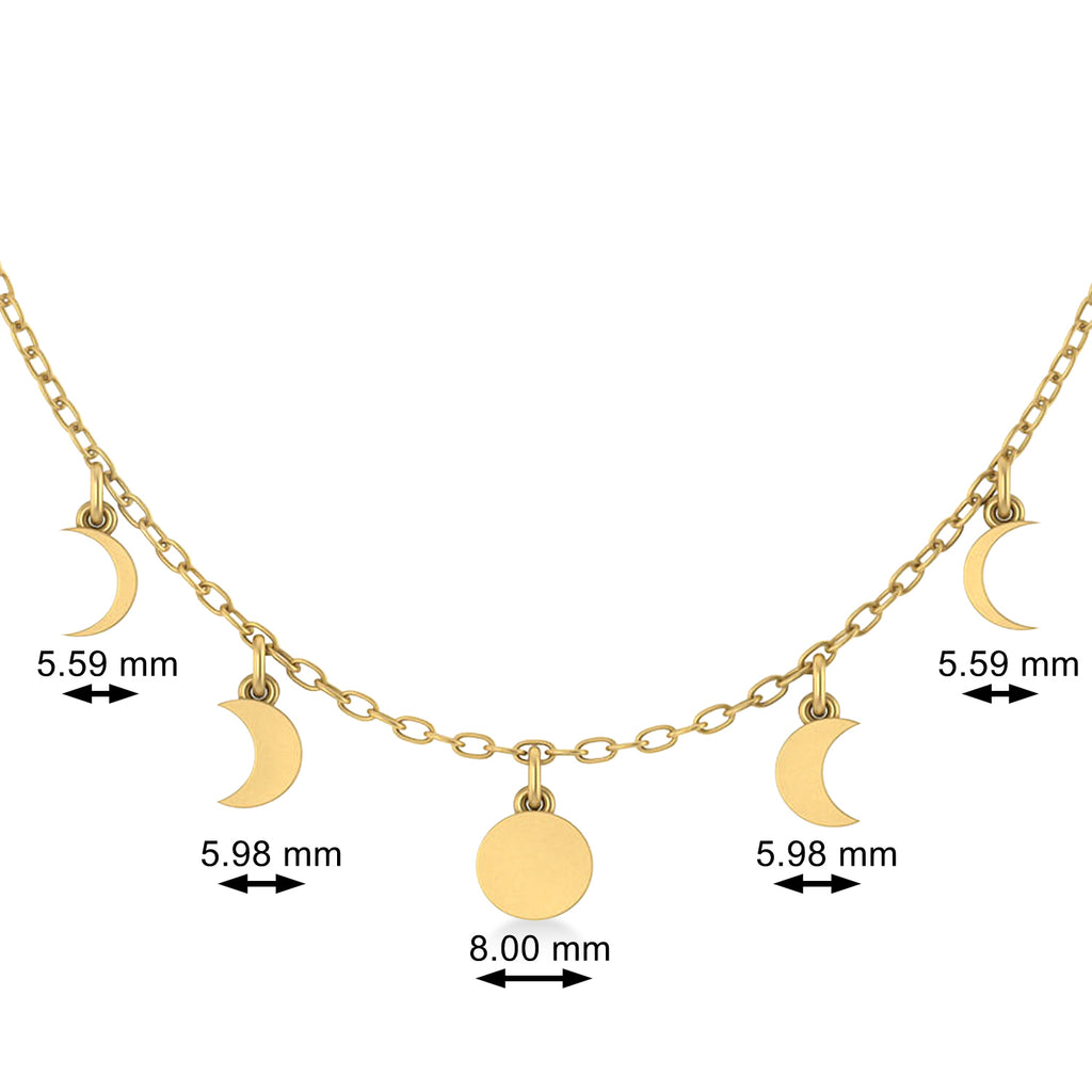 Multi-Moon Phase Pendant Necklace 14k Yellow Gold