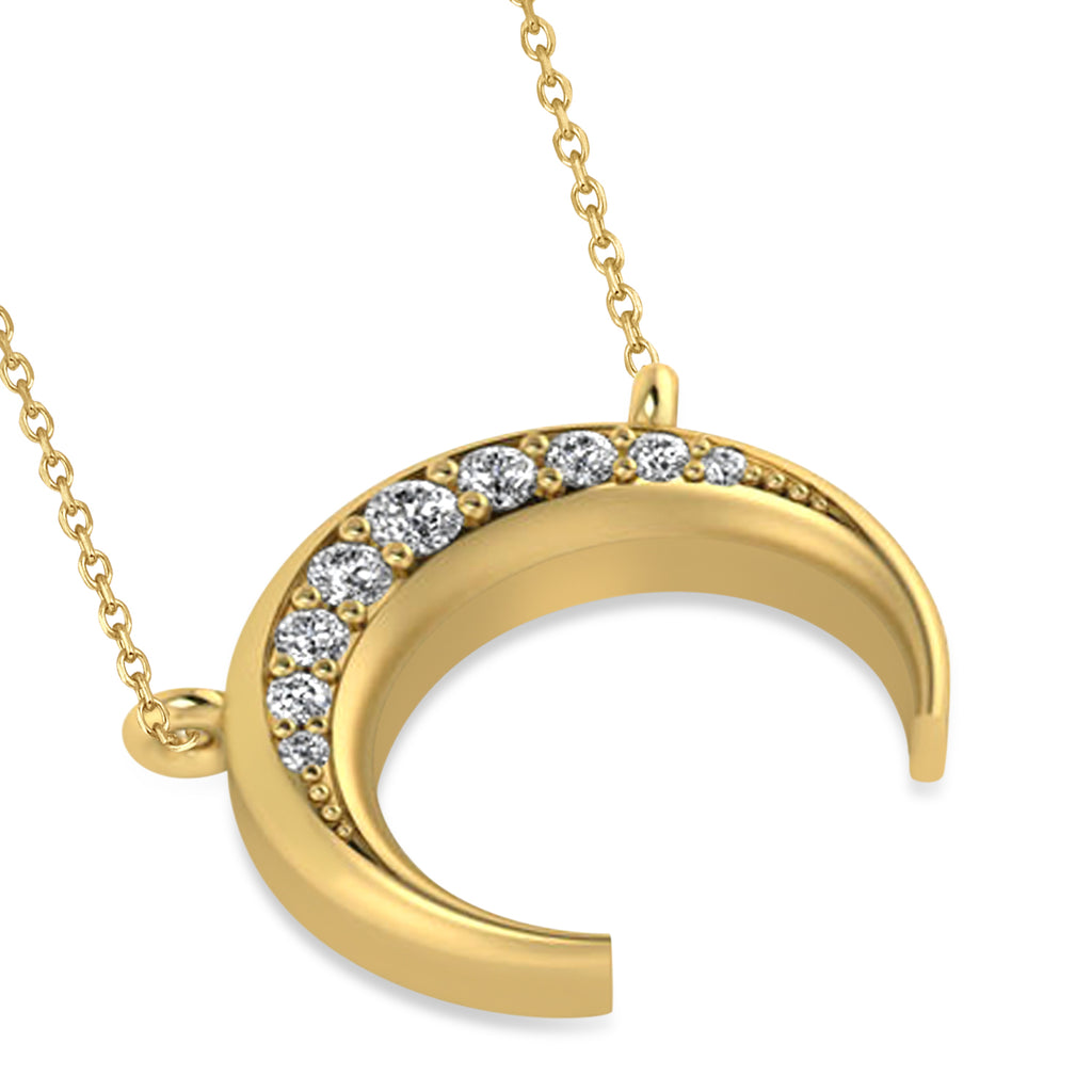Diamond Crescent Moon Horn Pendant 14k Yellow Gold (0.17ct)