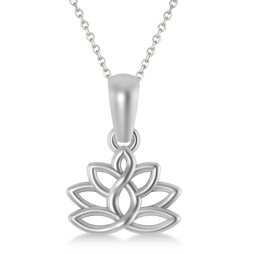 Lotus Flower Pendant Necklace 14k White Gold