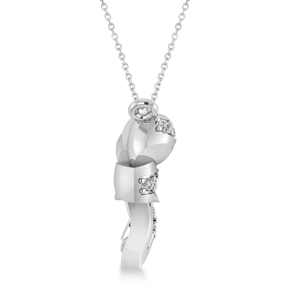 Diamond Ribbon Bow Pendant/Necklace 14k White Gold (0.23ct)