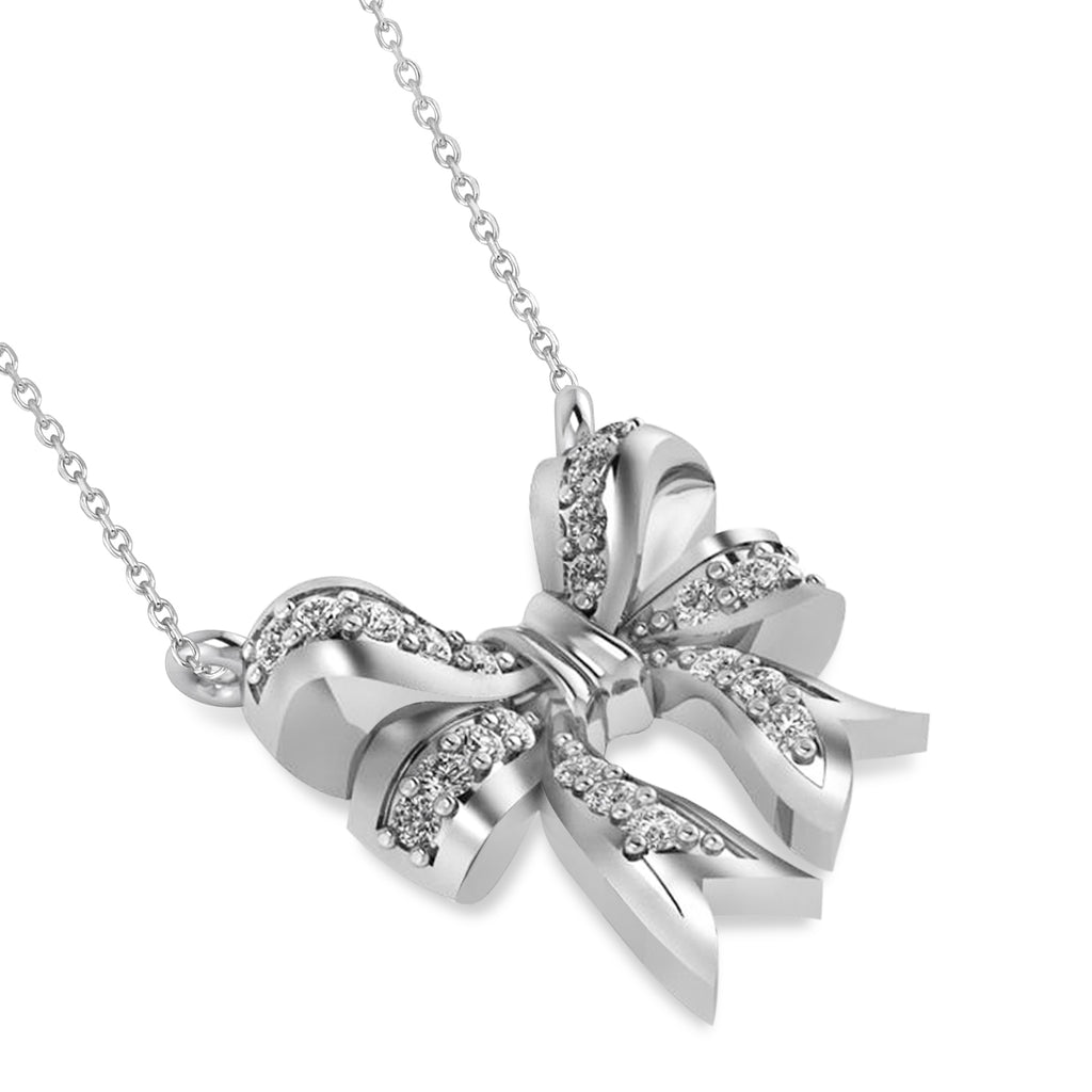 Diamond Ribbon Bow Pendant/Necklace 14k White Gold (0.23ct)