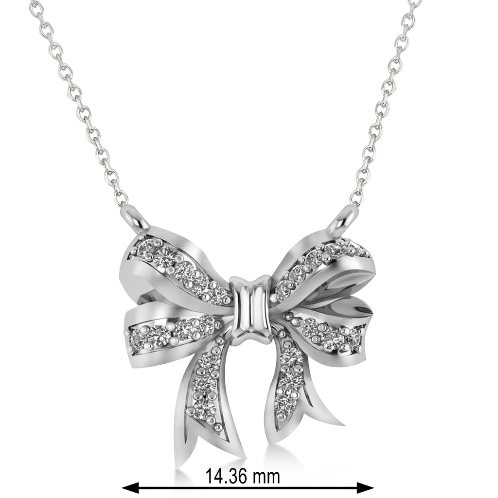 Diamond Ribbon Bow Pendant/Necklace 14k White Gold (0.23ct)