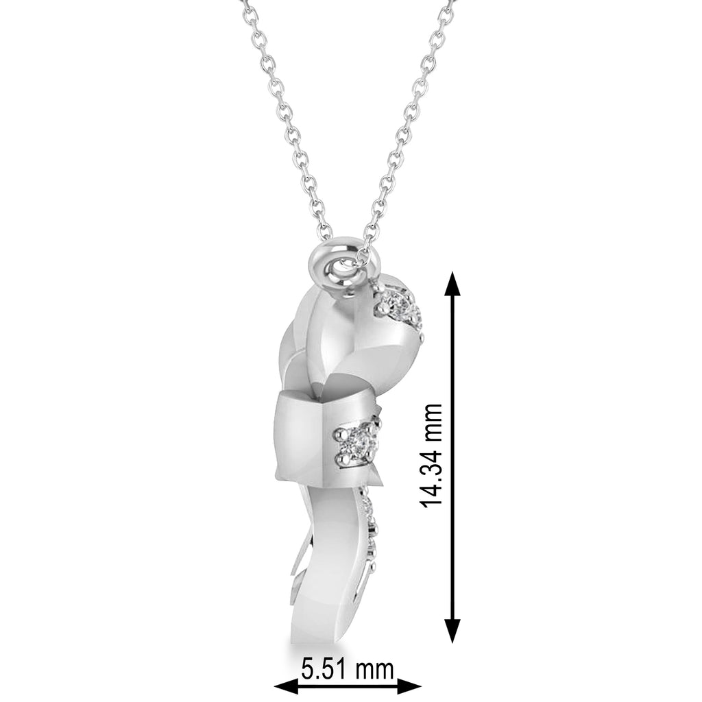 Diamond Ribbon Bow Pendant/Necklace 14k White Gold (0.23ct)