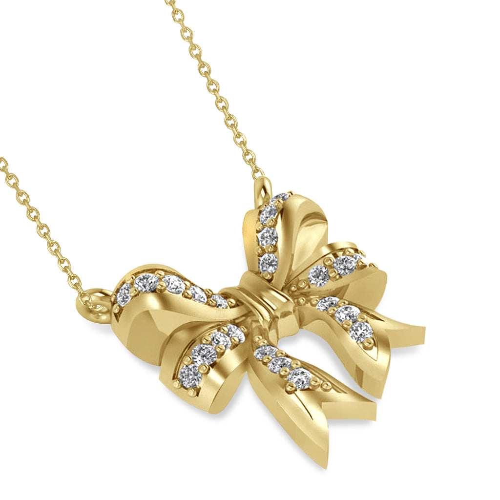 Diamond Ribbon Bow Pendant/Necklace 14k Yellow Gold (0.23ct)
