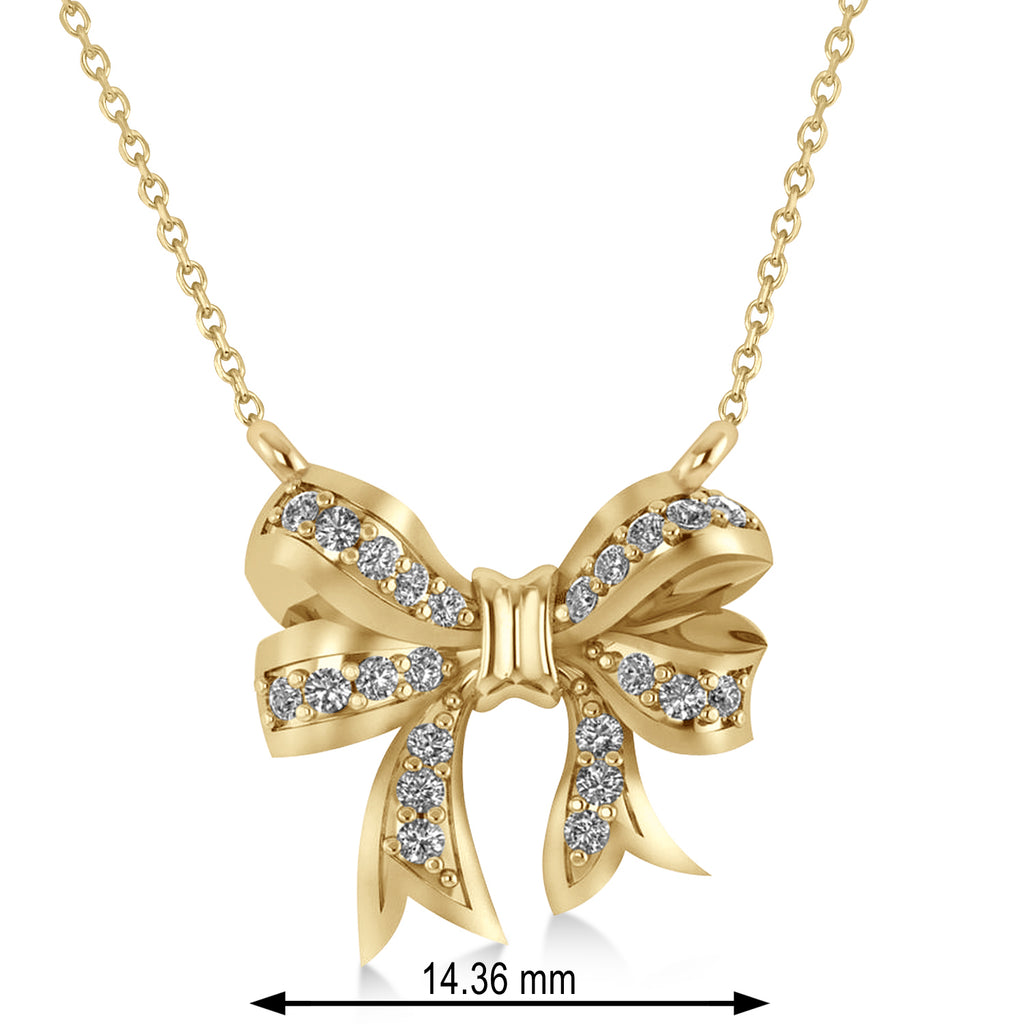 Diamond Ribbon Bow Pendant/Necklace 14k Yellow Gold (0.23ct)