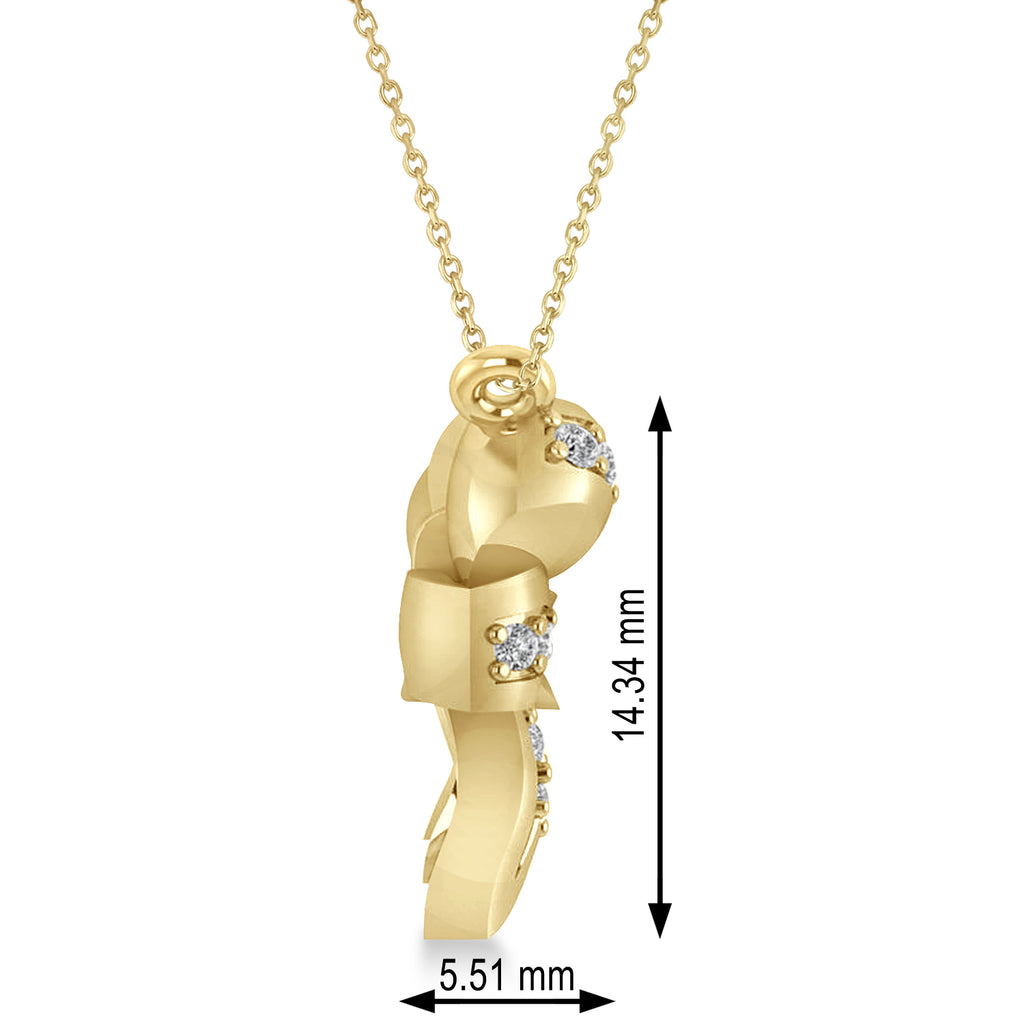 Diamond Ribbon Bow Pendant/Necklace 14k Yellow Gold (0.23ct)