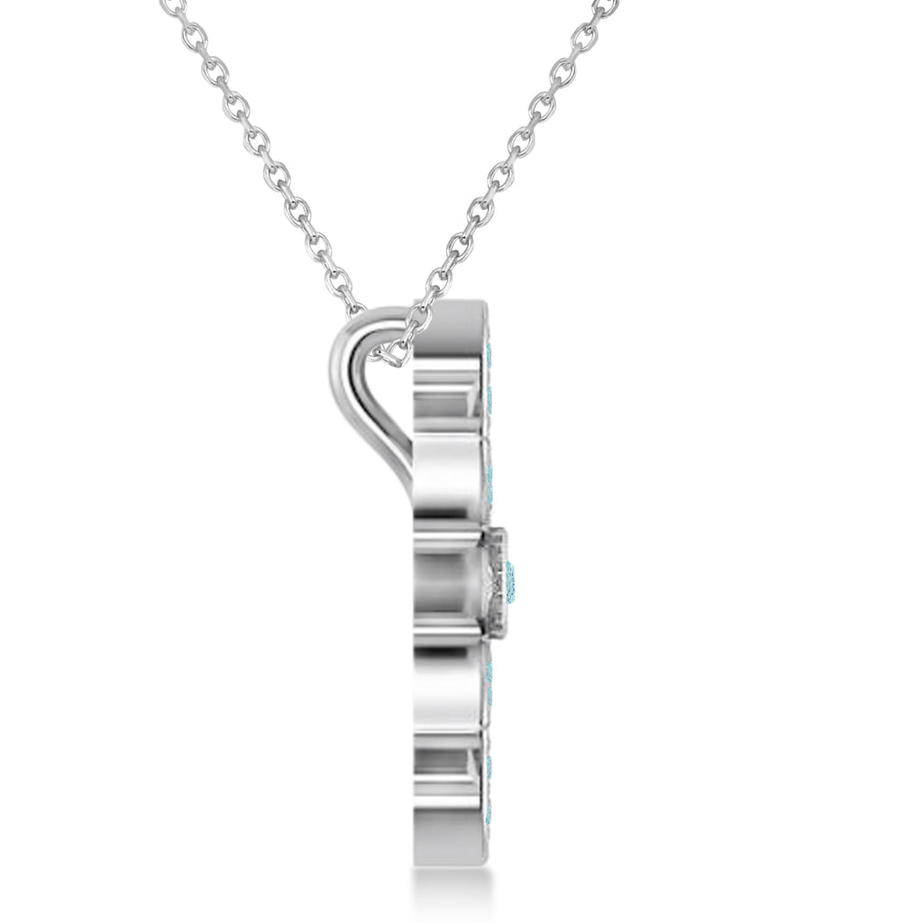Diamond & Aquamarines Snowflake Necklace 14k White Gold (0.29ct)