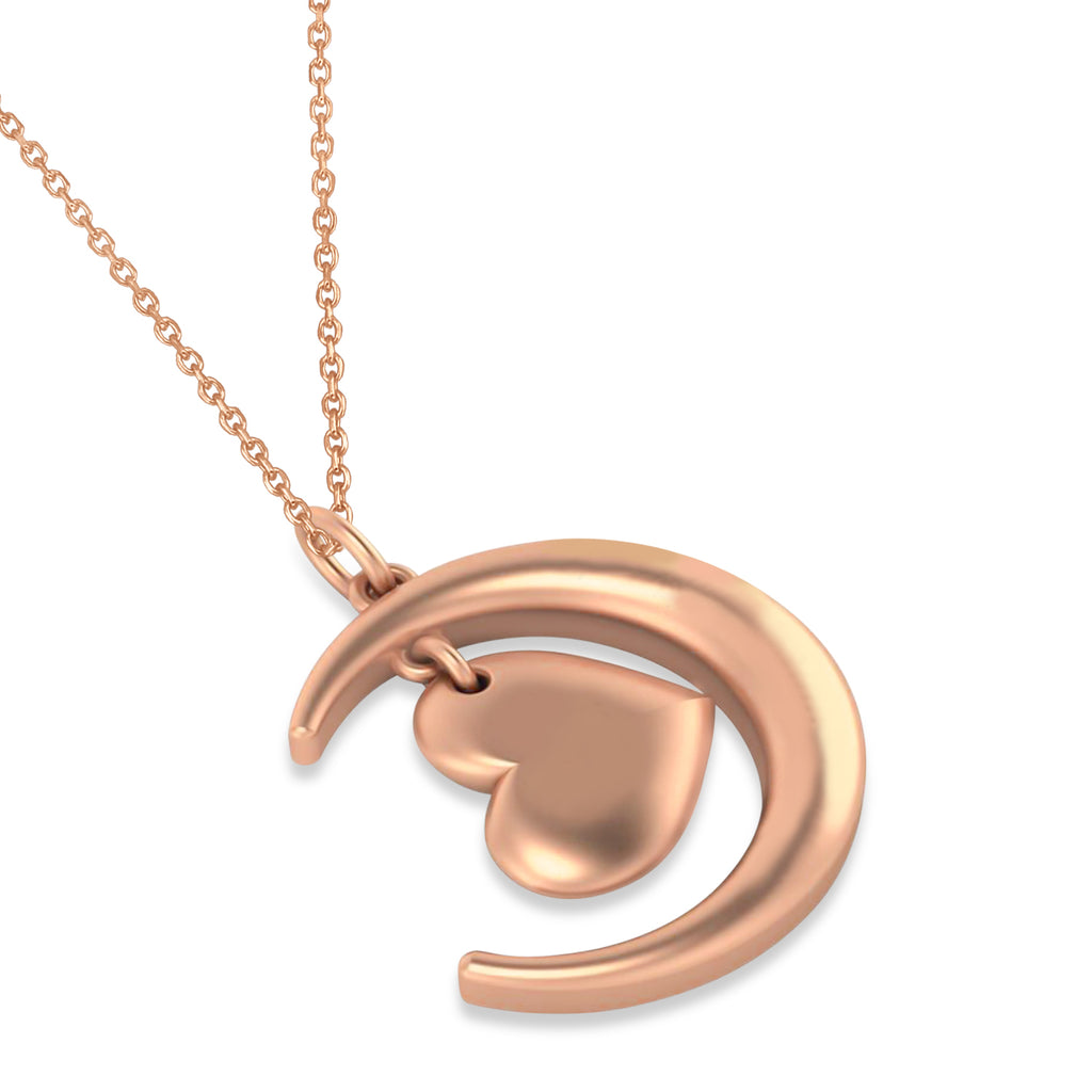 Moon with Heart Pendant Necklace 14K Rose Gold