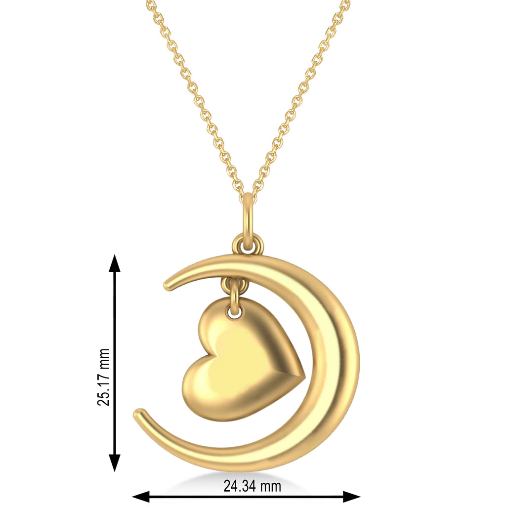 Moon with Heart Pendant Necklace 14K Yellow Gold