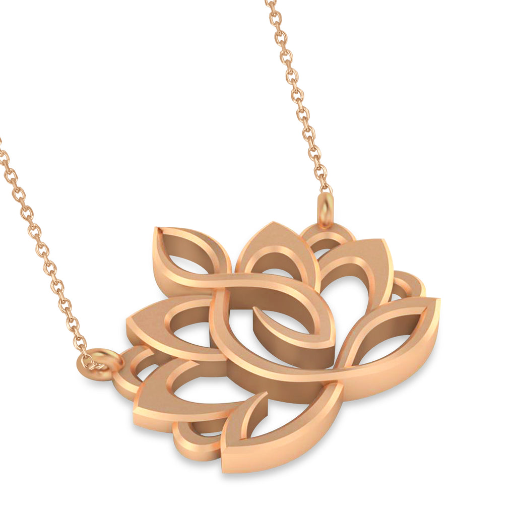 Yoga Lotus Flower Pendant Necklace 14k Rose Gold