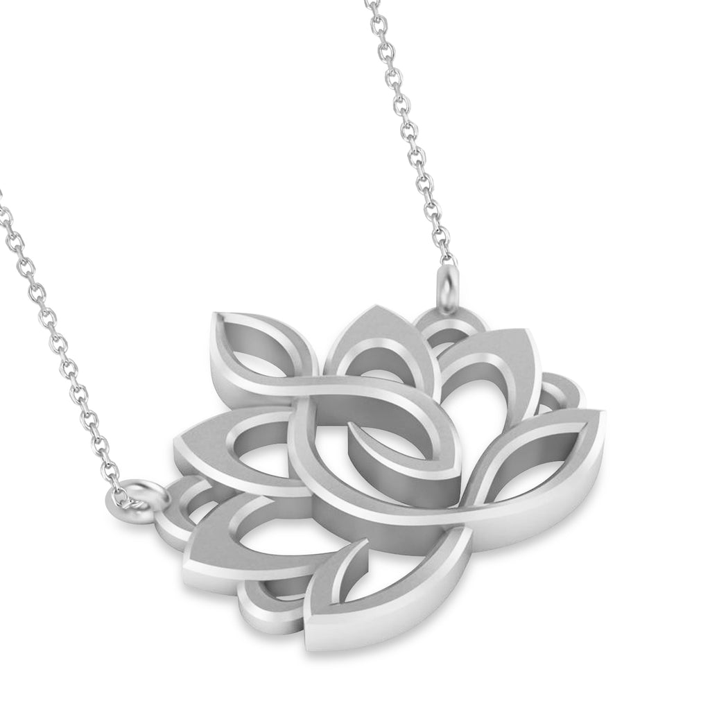 Yoga Lotus Flower Pendant Necklace 14k White Gold