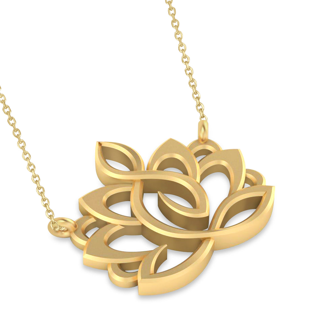 Yoga Lotus Flower Pendant Necklace 14k Yellow Gold
