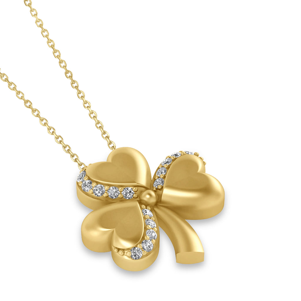 Diamond Three Leafed Clover Pendant Necklace 14k Yellow Gold (0.15ct)
