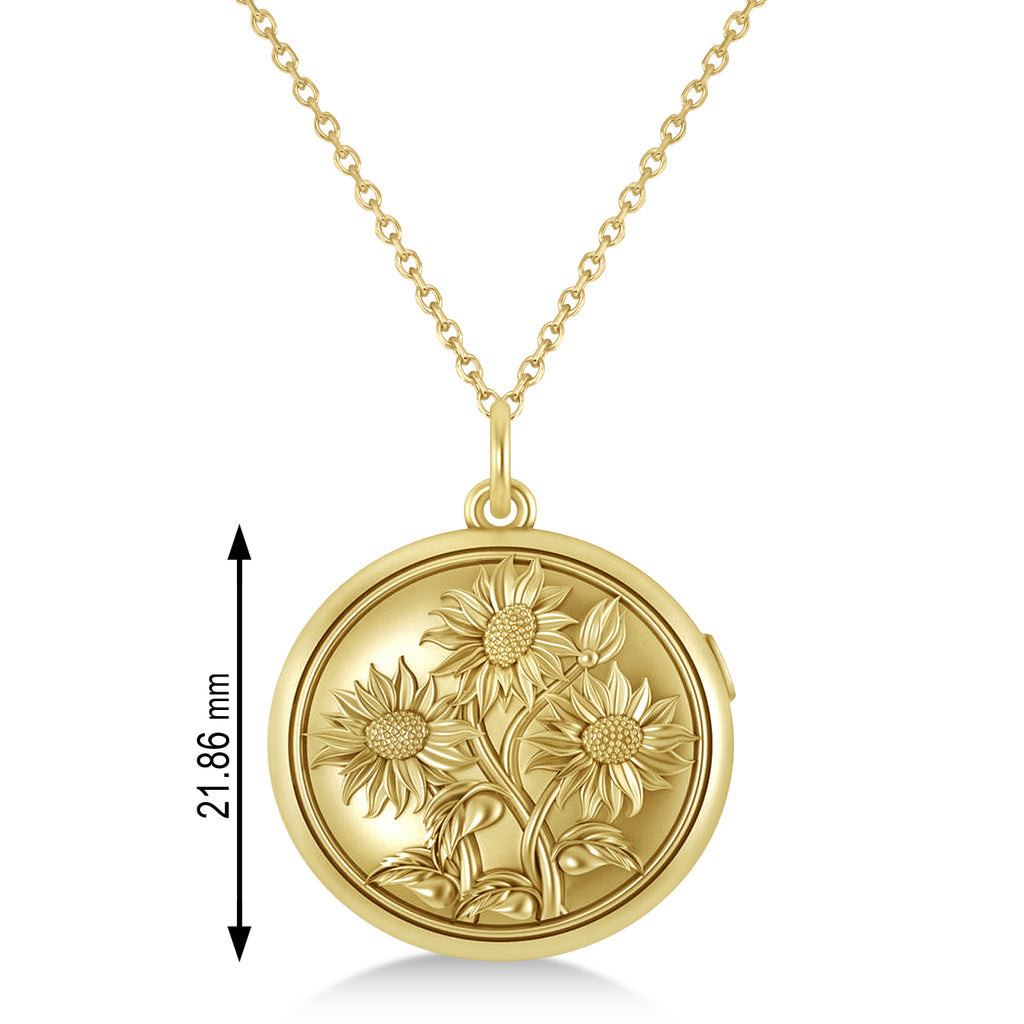 Sunflower Locket Pendant Necklace 14k Yellow Gold