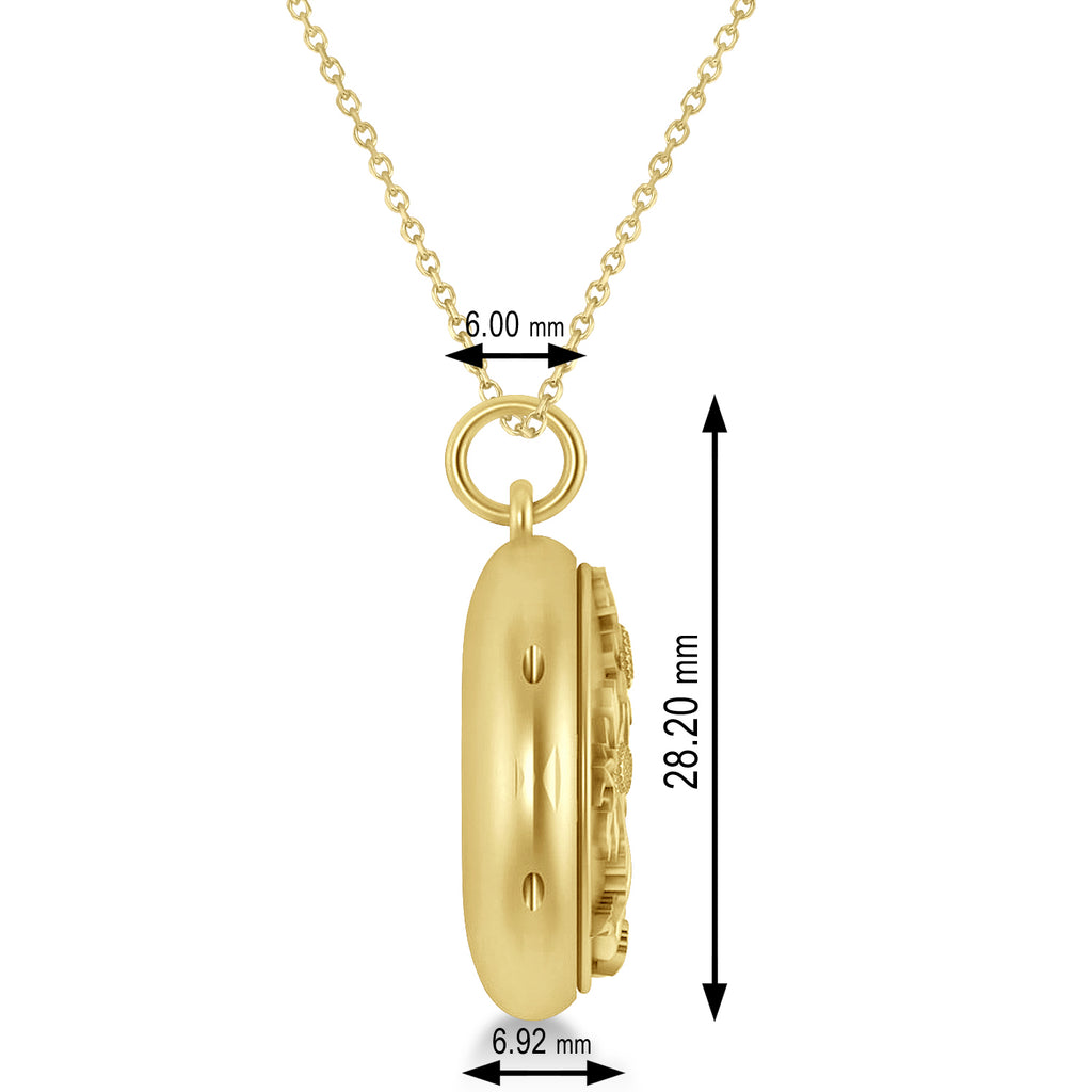 Sunflower Locket Pendant Necklace 14k Yellow Gold