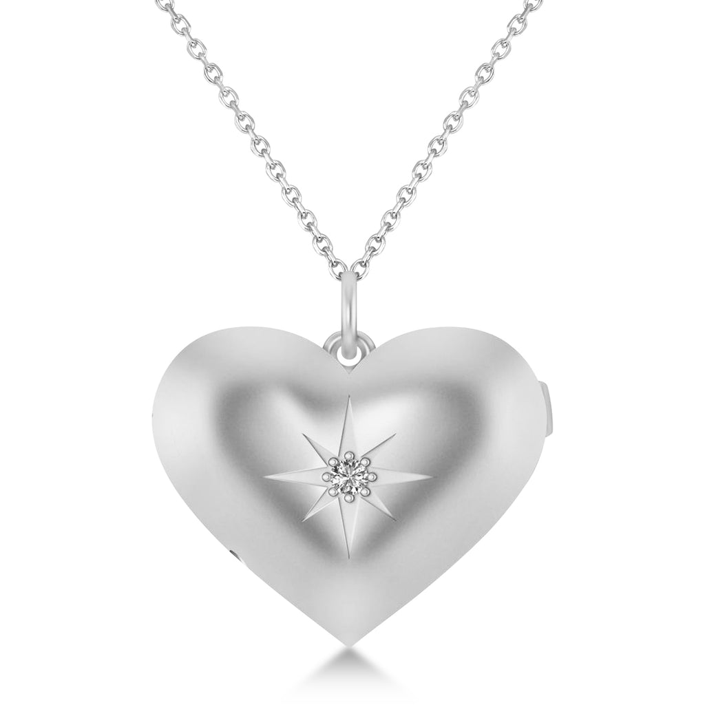 Heart with Compass Rose Locket Necklace 14k White Gold