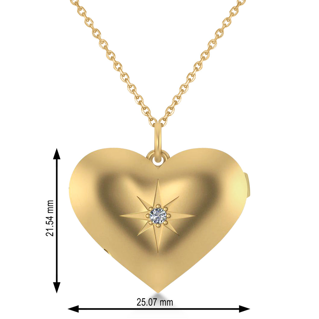 Heart with Compass Rose Locket Necklace 14k Yellow Gold