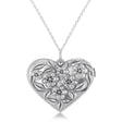 Floral Designed Heart Locket Necklace 14k White Gold