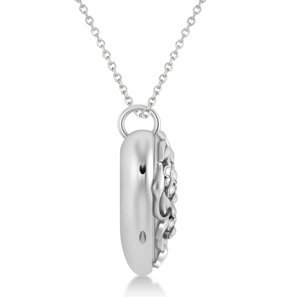 Floral Designed Heart Locket Necklace 14k White Gold