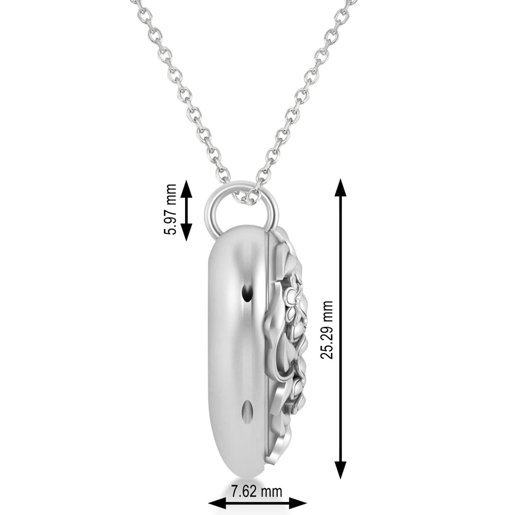 Floral Designed Heart Locket Necklace 14k White Gold