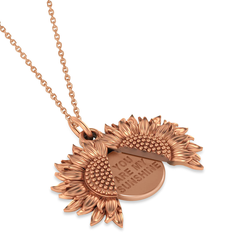 Sunflower You Are My Sunshine Pendant Necklace 14K Rose Gold