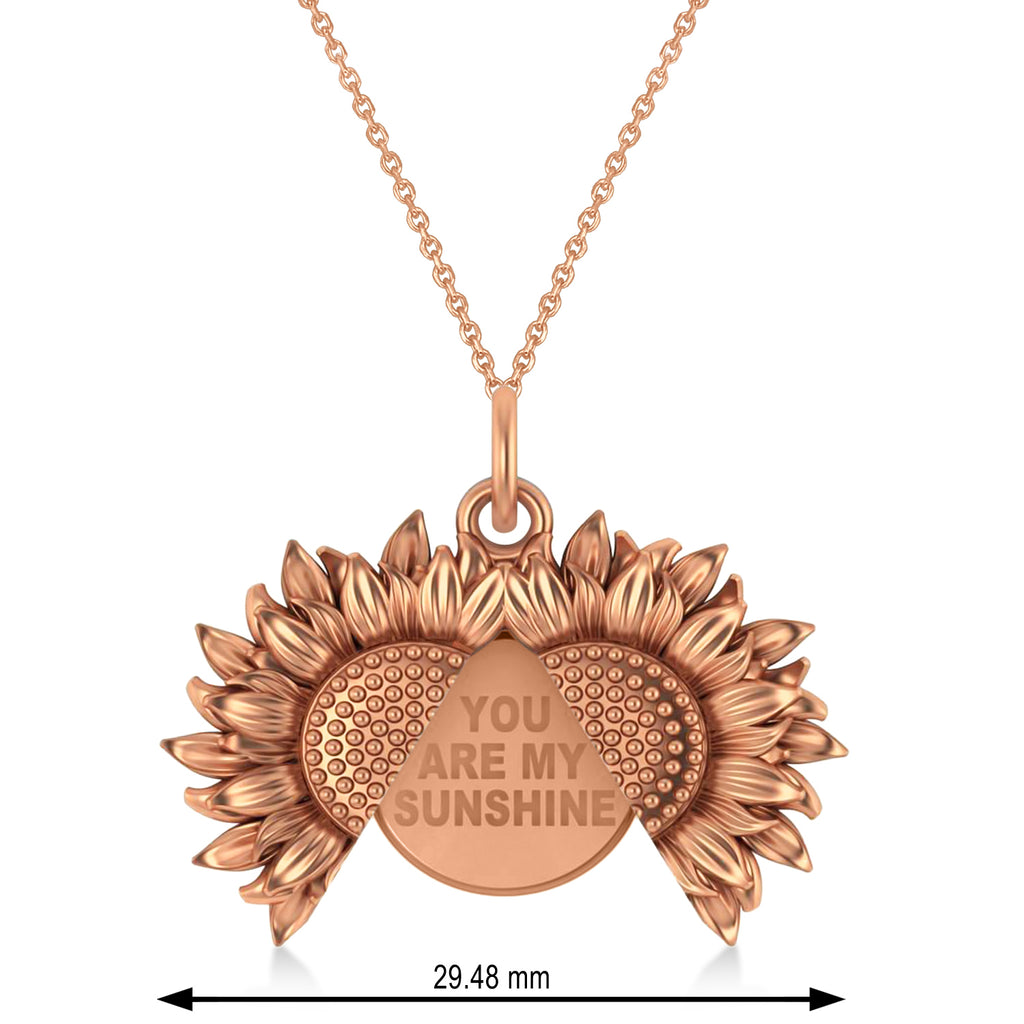 Sunflower You Are My Sunshine Pendant Necklace 14K Rose Gold