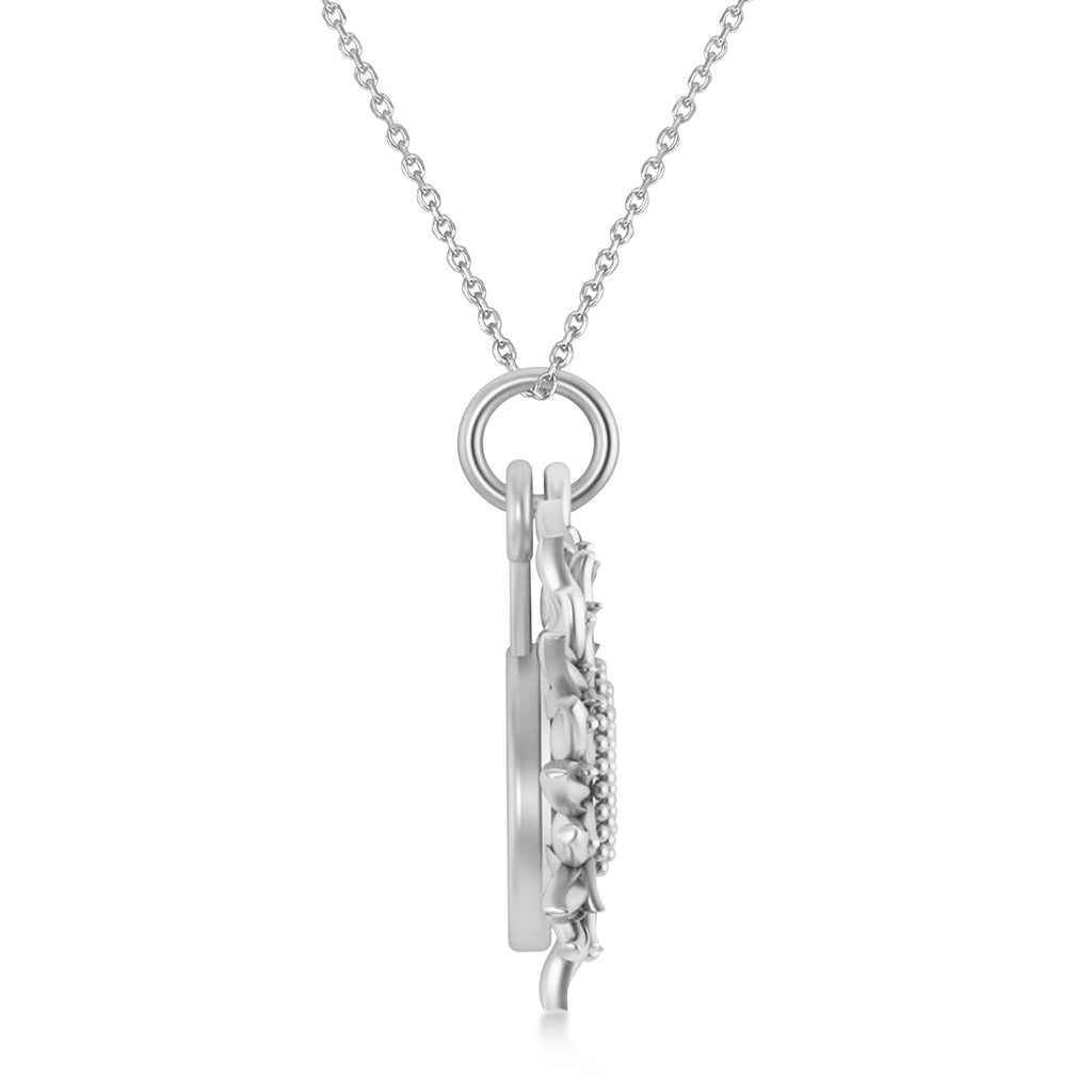 Sunflower You Are My Sunshine Pendant Necklace 14K White Gold