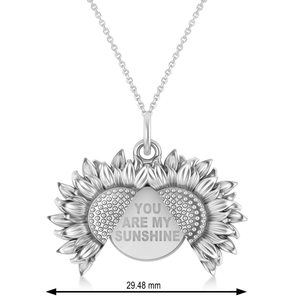 Sunflower You Are My Sunshine Pendant Necklace 14K White Gold
