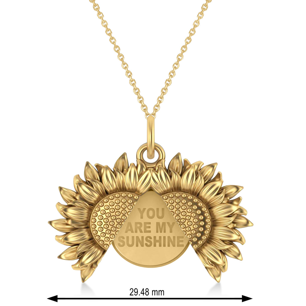 Sunflower You Are My Sunshine Pendant Necklace 14K Yellow Gold