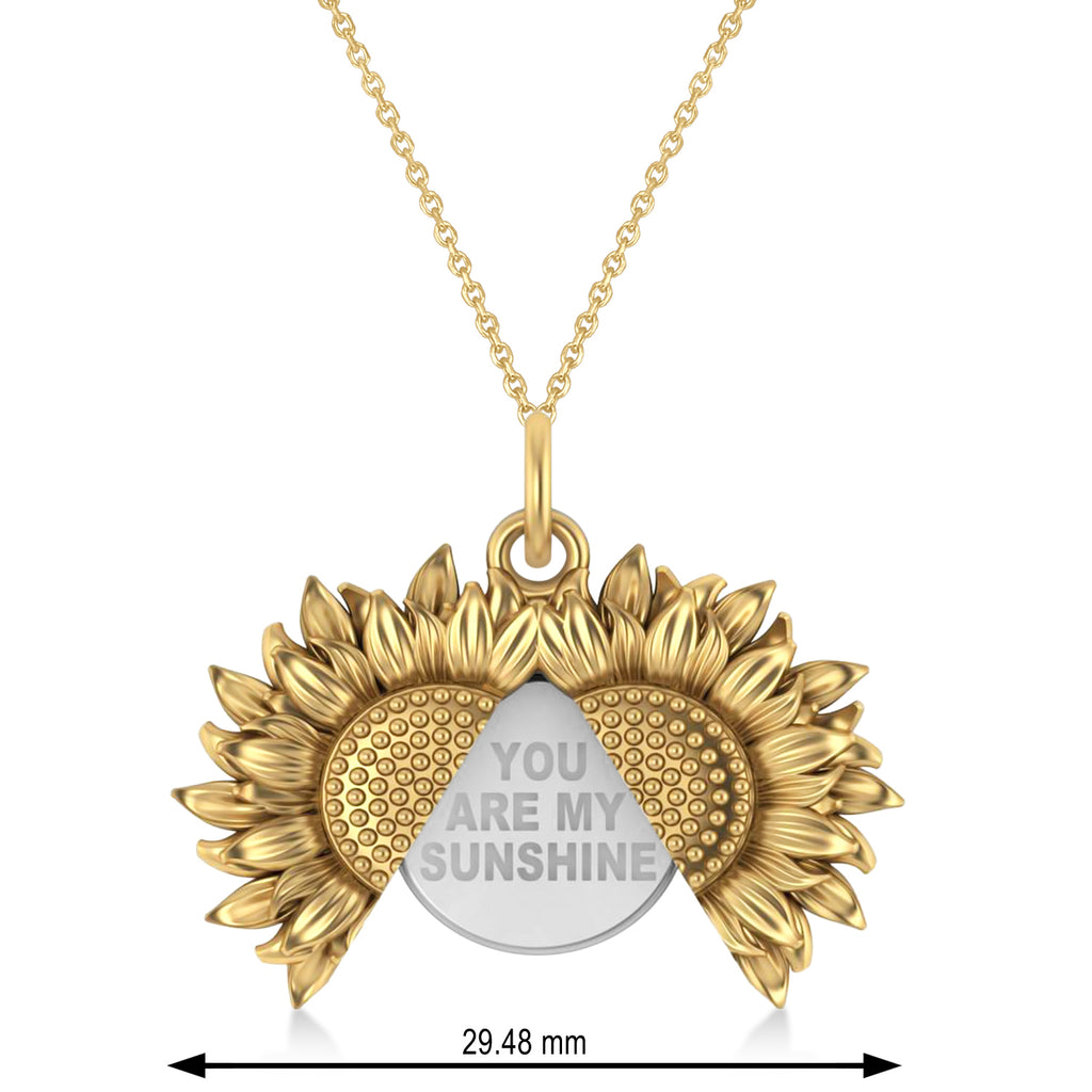 Sunflower You Are My Sunshine Pendant Necklace 14K Two-Tone Gold