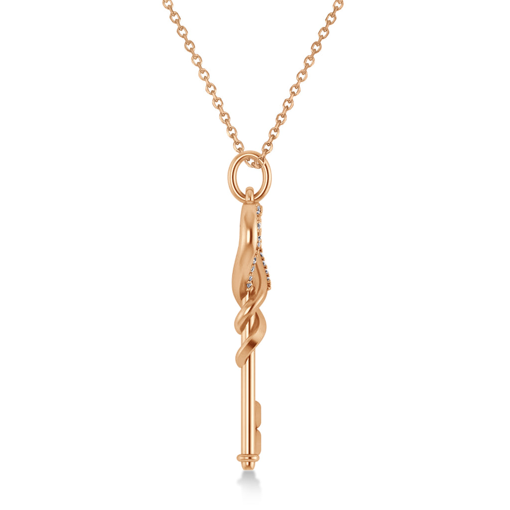 Diamond Heart Key Pendant Necklace 14k Rose Gold (0.18ct)