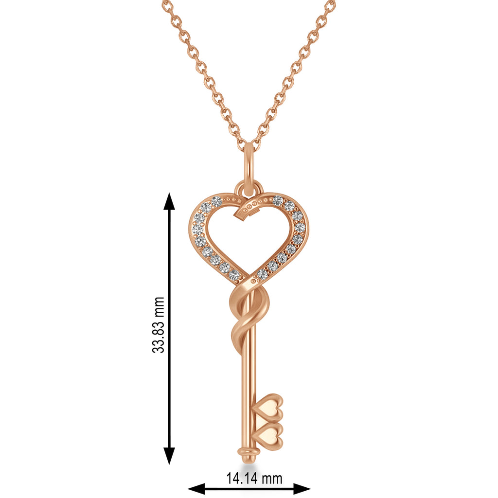 Diamond Heart Key Pendant Necklace 14k Rose Gold (0.18ct)