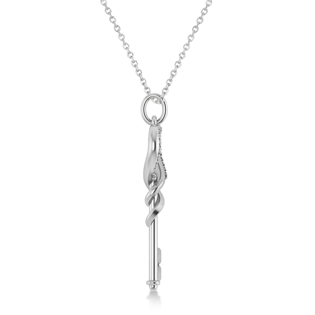 Diamond Heart Key Pendant Necklace 14k White Gold (0.18ct)