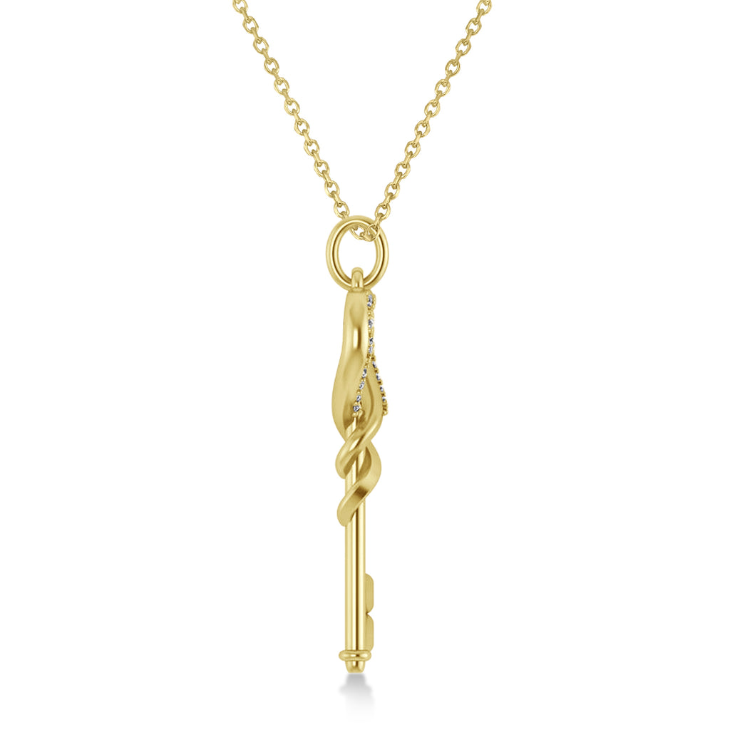 Diamond Heart Key Pendant Necklace 14k Yellow Gold (0.18ct)