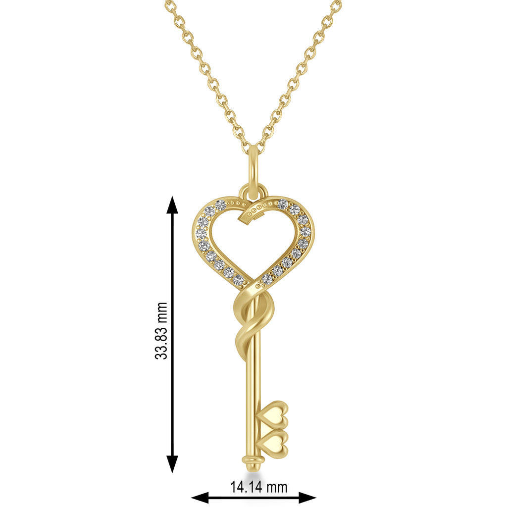 Diamond Heart Key Pendant Necklace 14k Yellow Gold (0.18ct)