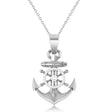 Men's Anchor With Ship's Wheel Pendant Necklace 14k White Gold