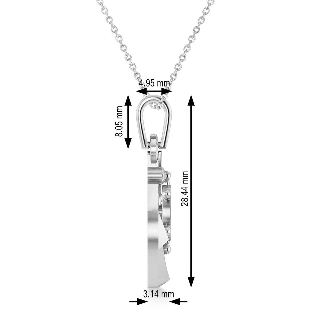 Men's Anchor With Ship's Wheel Pendant Necklace 14k White Gold