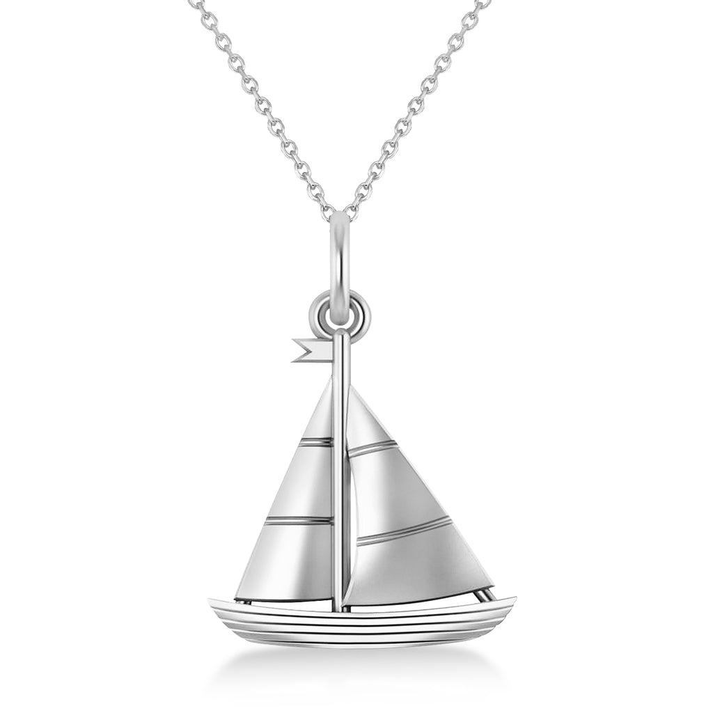 Sailboat Pendant Necklace 14k White Gold