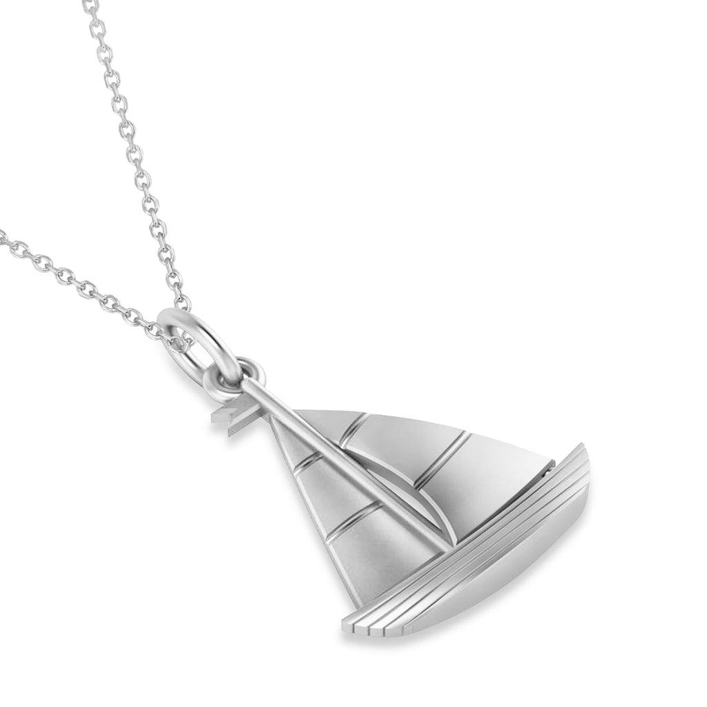 Sailboat Pendant Necklace 14k White Gold