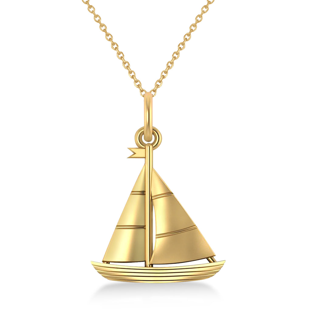 Sailboat Pendant Necklace 14k Yellow Gold