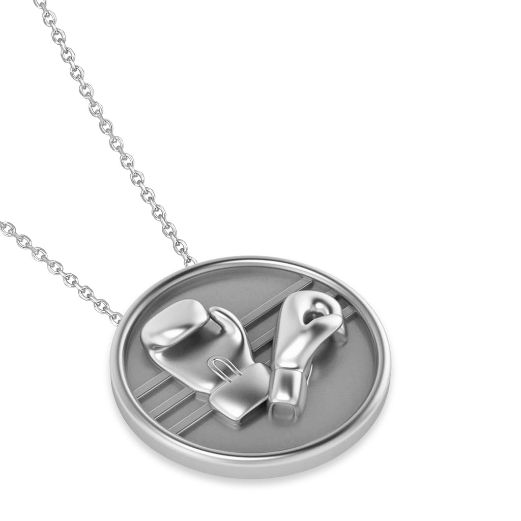 Boxing Charm Men's Pendant Necklace 14K White Gold