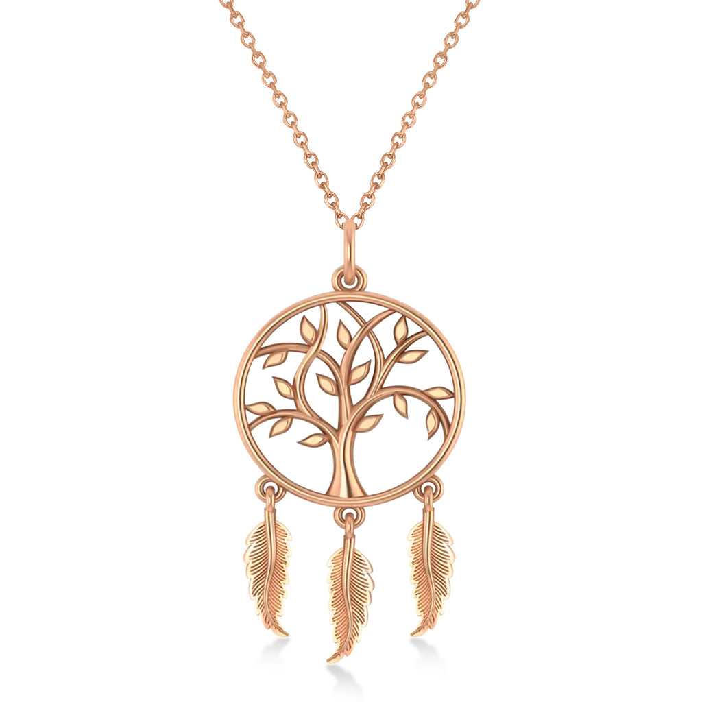 Tree of Life Dream Catcher Pendant Necklace 14k Rose Gold