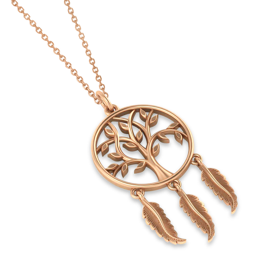 Tree of Life Dream Catcher Pendant Necklace 14k Rose Gold