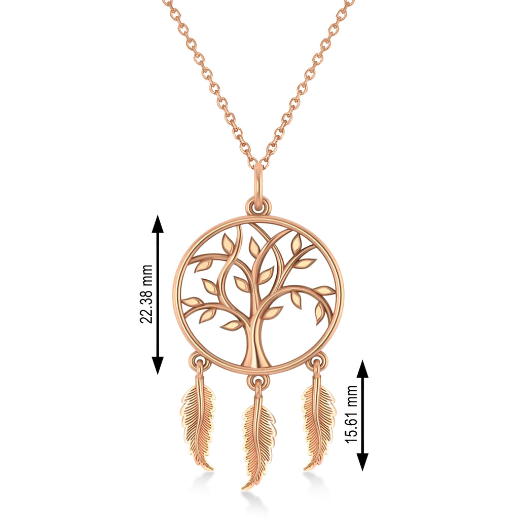 Tree of Life Dream Catcher Pendant Necklace 14k Rose Gold