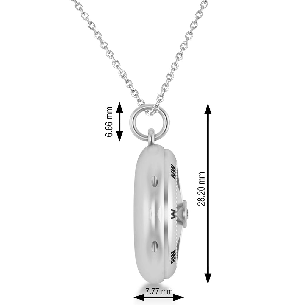 Diamond Compass Locket Necklace 14k White Gold (0.10ct)