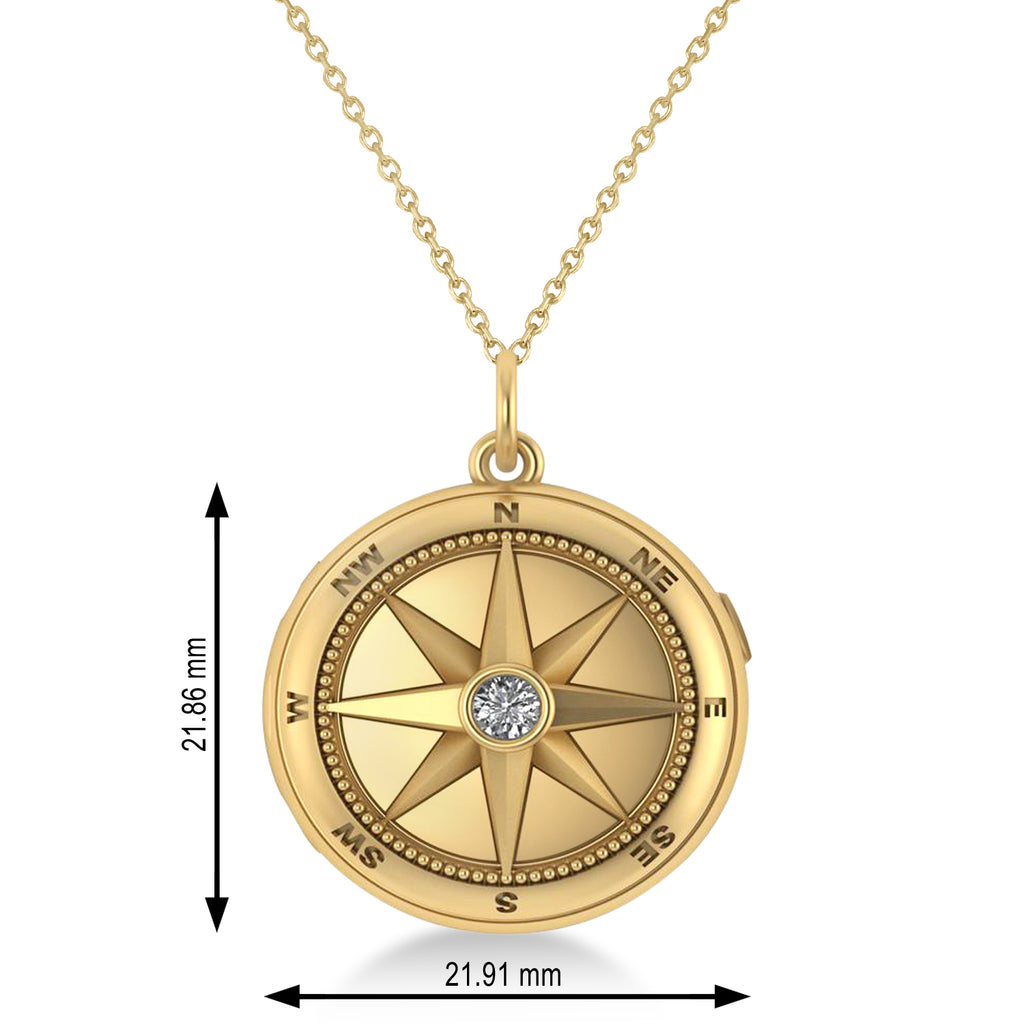 Diamond Compass Locket Necklace 14k Yellow Gold (0.10ct)