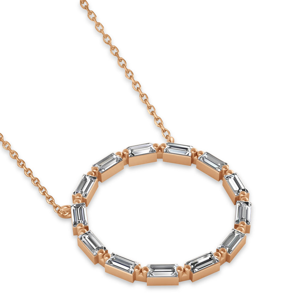 Diamond Baguette Formed Circle Pendant Necklace 14k Rose Gold (1.82ct)