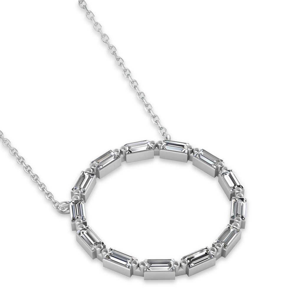 Diamond Baguette Formed Circle Pendant Necklace 14k White Gold (1.82ct)