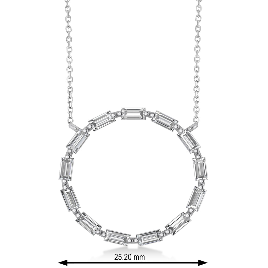 Diamond Baguette Formed Circle Pendant Necklace 14k White Gold (1.82ct)