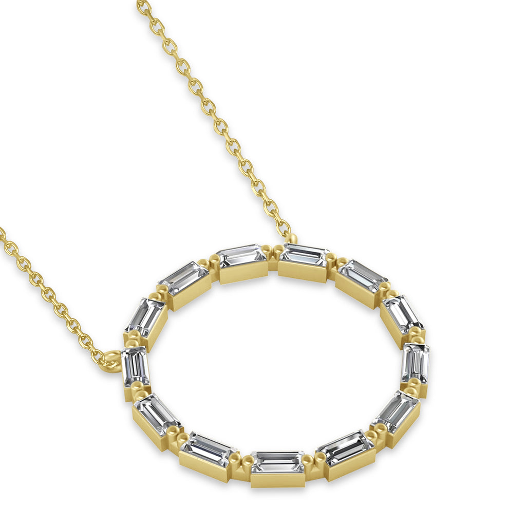 Moissanite Baguette Formed Circle Pendant Necklace 14k Yellow Gold (1.82ct)